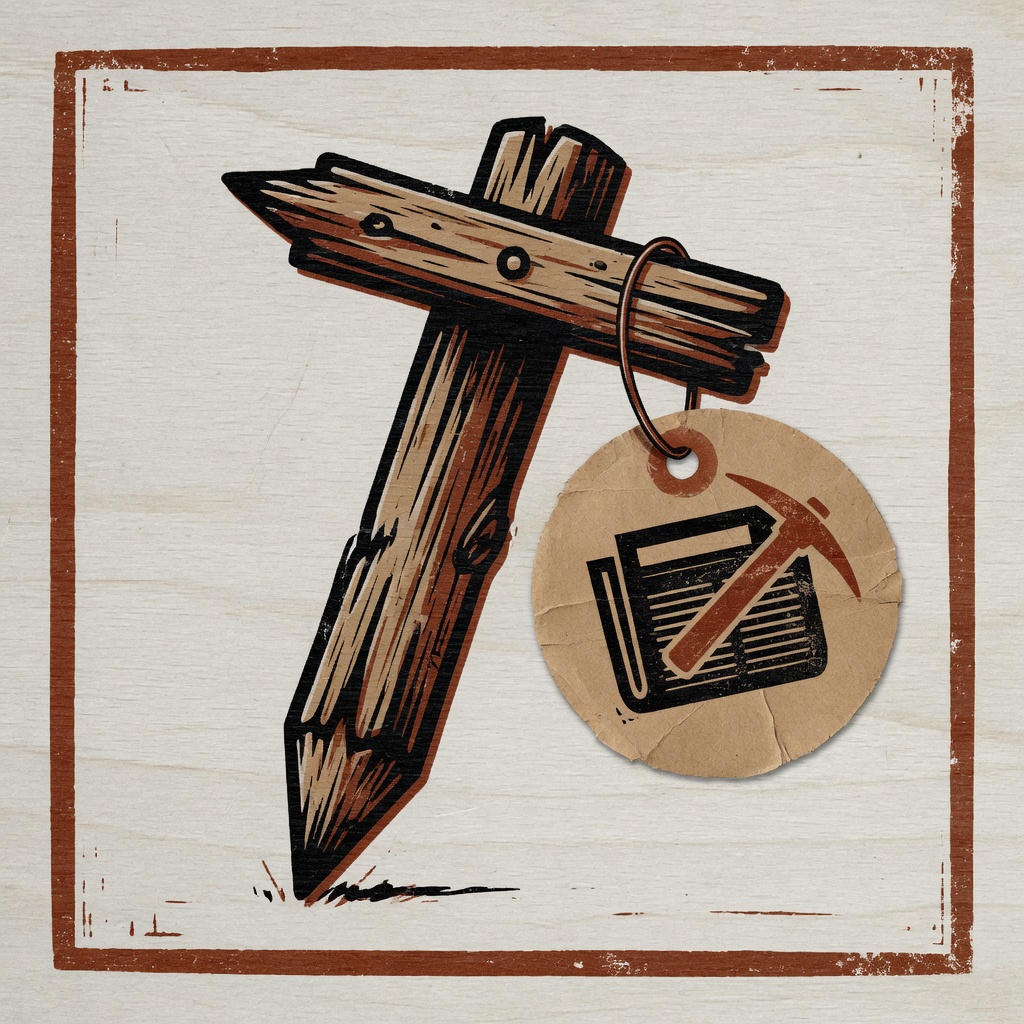Wood-type notices nailed to a kraft town board